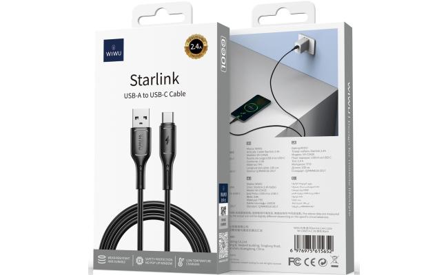 WiWU Wi-C042E A-C 2.4A Charging Cable USB - A to Type - C Data Transfer Cable 1M - Black